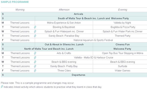 Beispiel Programm Summer Camp für Jugendliche Malta